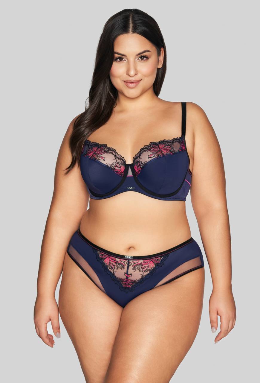 Figi AVA majtki granatowe, haft kwiatowy, eleganckie – AV 2119 Navy Blue