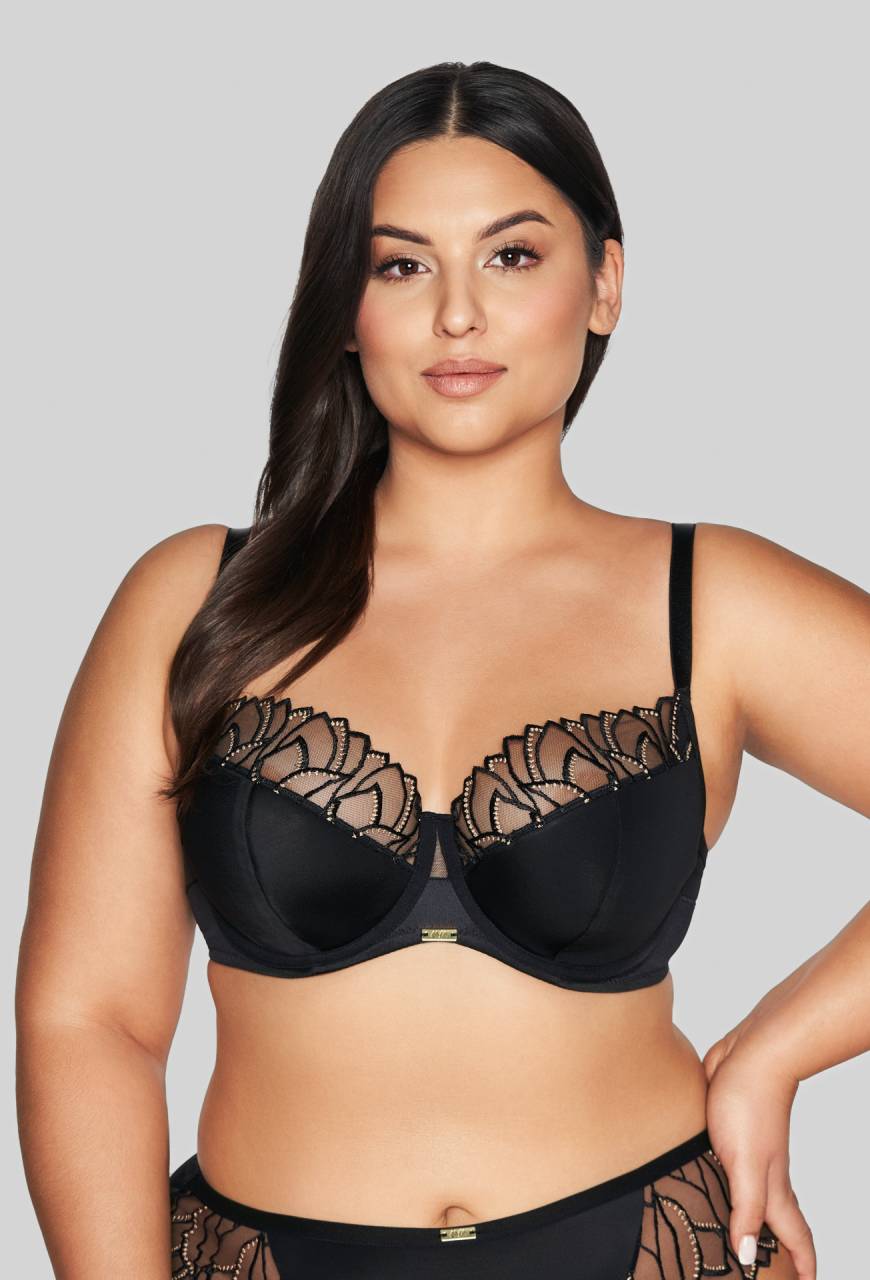 Biustonosz AVA czarny, półusztywniany, złoty haft – AV 2114 Semi Soft Black