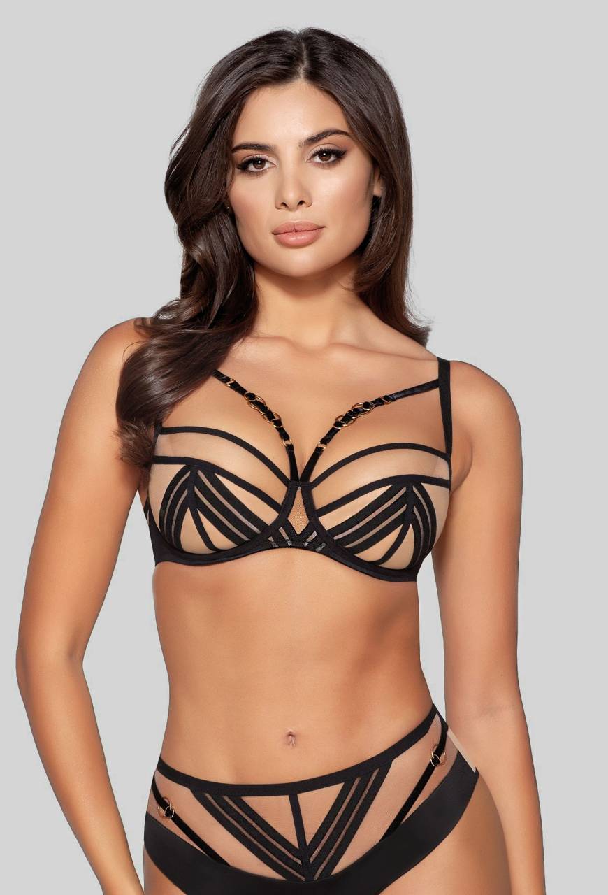Biustonosz NOVIKA półusztywniany, tiul i paseczki – UMA N° 02 Semi Soft Beige