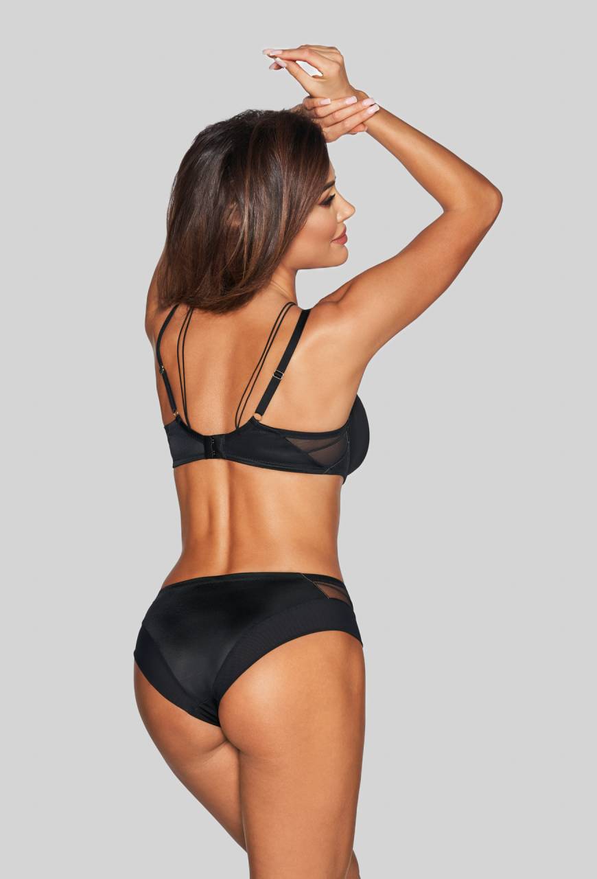Biustonosz NOVIKA czarny, ozdobne paski - ADELLE N° 01 PUSH UP BLACK